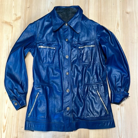 American Vintage Blue & Suede Leather Reversible Jacket - Picture 12 of 16
